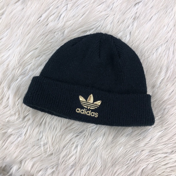 Adidas Men's Black Gold Logo Beanie Hat